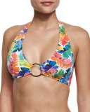 Santorini Banana-Leaf Printed Halter Swim Top
