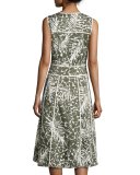 Emlia Sleeveless Grove Palm-Print Stretch-Cotton Dress, Multi