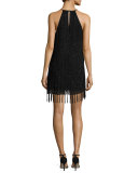 Sanibel Embellished Fringe-Trim Dress, Black