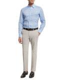 Cotton-Cashmere Flat Front Trousers, Putty