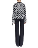 Long-Sleeve V-Neck Appliqué Pullover, Navy