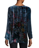 Glen Dolman-Sleeve Floral-Print Velvet Tunic