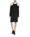 Crepe Cold-Shoulder Shift Dress, Black