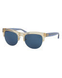 Square Semi-Rimless Monochromatic Sunglasses, Yellow/Blue