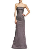 Strapless Embellished Gown, Heather Gray