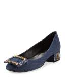 Sneaky Viv Strass Denim Pump, Dark Blue/Multi