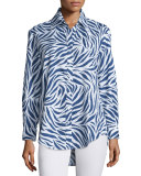 Monica Zebra Print Sateen Blouse, Navy/White, Women's