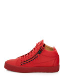 Men's Matte Leather Mid-Top Sneaker, Red