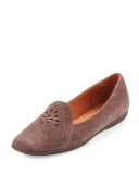Erica Perforated Suede Loafer, Dark Brown