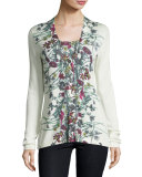 Superfine Floral-Print Cashmere Cardigan