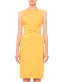 Cross-Waist Knit Sheath Dress, Tangerine