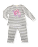 floral striped sweater w/ pants, gray/white, size 3-9 months