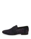 Firework-Print Slip-On Shoe, Black/Red/Silver