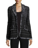 Fancy Fringe Striped Jacket, Black