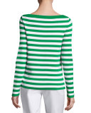 Striped Boat-Neck Sweater, Garden/White