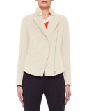 Ruched-Collar Moto Jacket, Cream