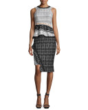 Ruffle-Trim Space-Dyed Pencil Skirt, White/Black