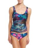 Tropical-Print Two-Piece Tankini Swimsuit, Turquoise