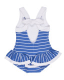 Striped Jacquard Skirted Swimsuit, Blue, Size 2-6X