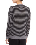 Striped Ultrafine Round-Neck Top, Black/Ash