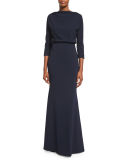 3/4-Sleeve Blouson Column Gown 