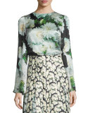 Bell-Sleeve Floral-Print Blouse, White Dahlia