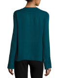 Emerson V-Neck Silk Blouse, Green Topaz