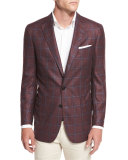 Hawthorne Windowpane Two-Button Sport Coat, Dark Fuchsia Blossom