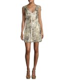 The Follow Me Metallic Floral Dress, Gold Multicolor