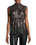 Anmari Sleeveless Tiered Metallic Top, Black/Silver