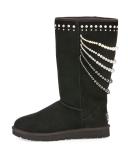 Calais Pearly Tall Shearling Fur Boot, Black