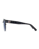 Printed Square Mirrored Sunglasses, Black/Blue
