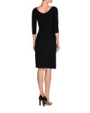 Ruched Half-Sleeve Sheath Dress, Black