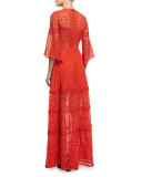 Akyria V-Neck Lace Maxi Dress, Red