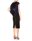 Eugeine Tie-Back Draped Blouse, Navy
