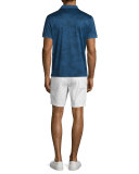 Tonal Camo-Print Short-Sleeve Polo Shirt, Prussian Blue