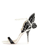 Chiara Butterfly Wing Ankle-Wrap Sandal, Black/White
