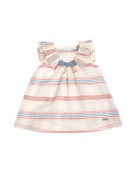 Sleeveless Striped Cotton & Linen Shift Dress, White, Size 2-6