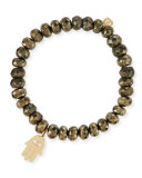 8mm Champagne Pyrite Beaded Bracelet with 14K Hamsa Charm