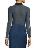 Ribbed Mock-Neck Long-Sleeve Sweater, Gray/Celeste/Black