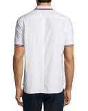 Knit Pique Button-Front Shirt, White