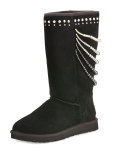 Calais Pearly Tall Shearling Fur Boot, Black
