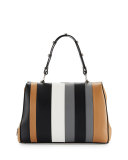 Baiadera Striped Leather Satchel Bag, Camel/Black/Gray (Caramelo+Nero+Gris)