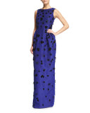Velvet-Appliqué Column Gown