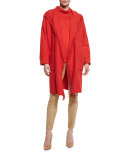 Fringe-Trim Open Coat, Red