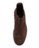 Suede Wing-Tip Chelsea Boot, Brown