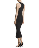 Ribbed Crewneck Midi Dress, Black