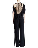 Wide-Leg Trousers W/Flyaway Tuxedo Stripe, Black