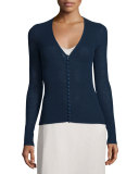 Jair V-Neck Button-Front Cardigan, Marble Bright Blue