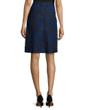 Floral-Print A-Line Skirt, Navy/Black